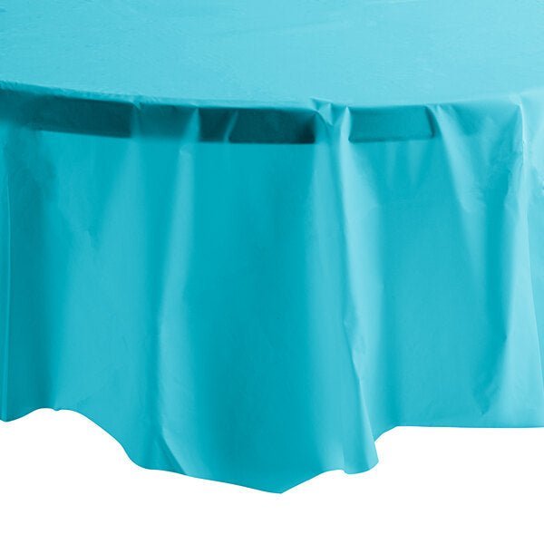 84'' Island Blue Round TableCloth Plastic Disposable Tablecovers Tablecloths Round size and feature image