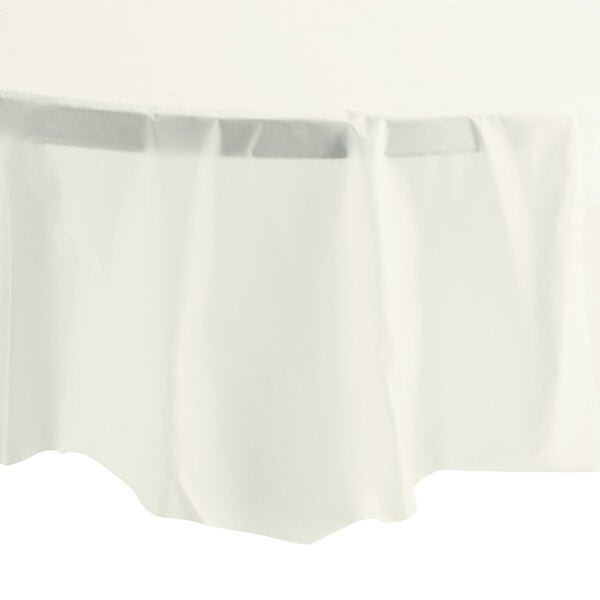 84'' Ivory Round TableCloth Plastic Disposable Tablecovers Tablecloths Round size and feature image