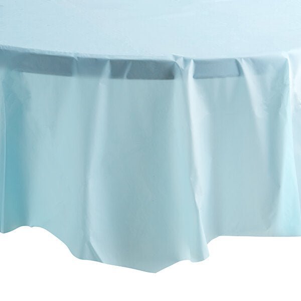 84'' Light Blue Round TableCloth Plastic Disposable Tablecovers Tablecloths Round size and feature image