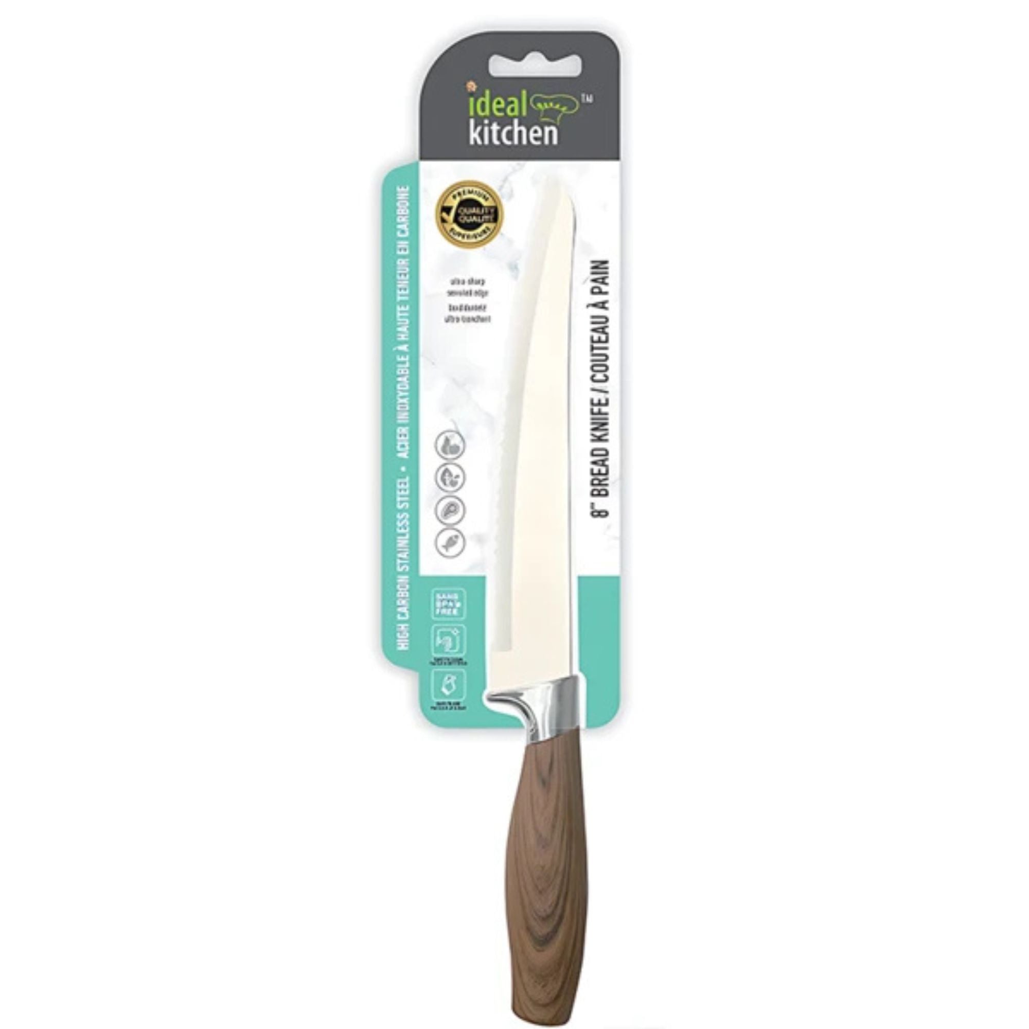 8" Serrated Light Woodgrain Ideal Kitchen Wood Handle Bread Knife Bread Knives Cutting Knife size and feature image