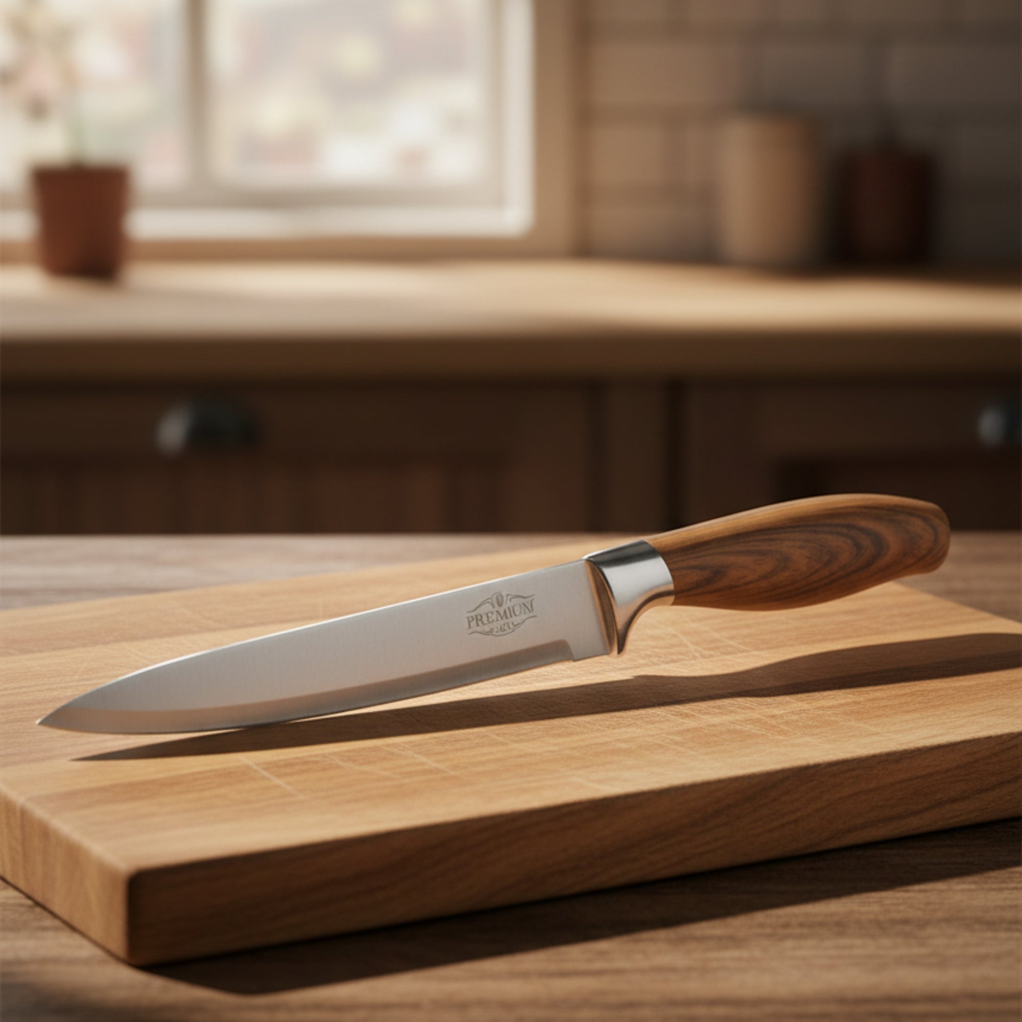 8" Light Woodgrain Ideal Kitchen Wood Handle Carving Knife Carving Knives Cutting Knife lifestyle use image