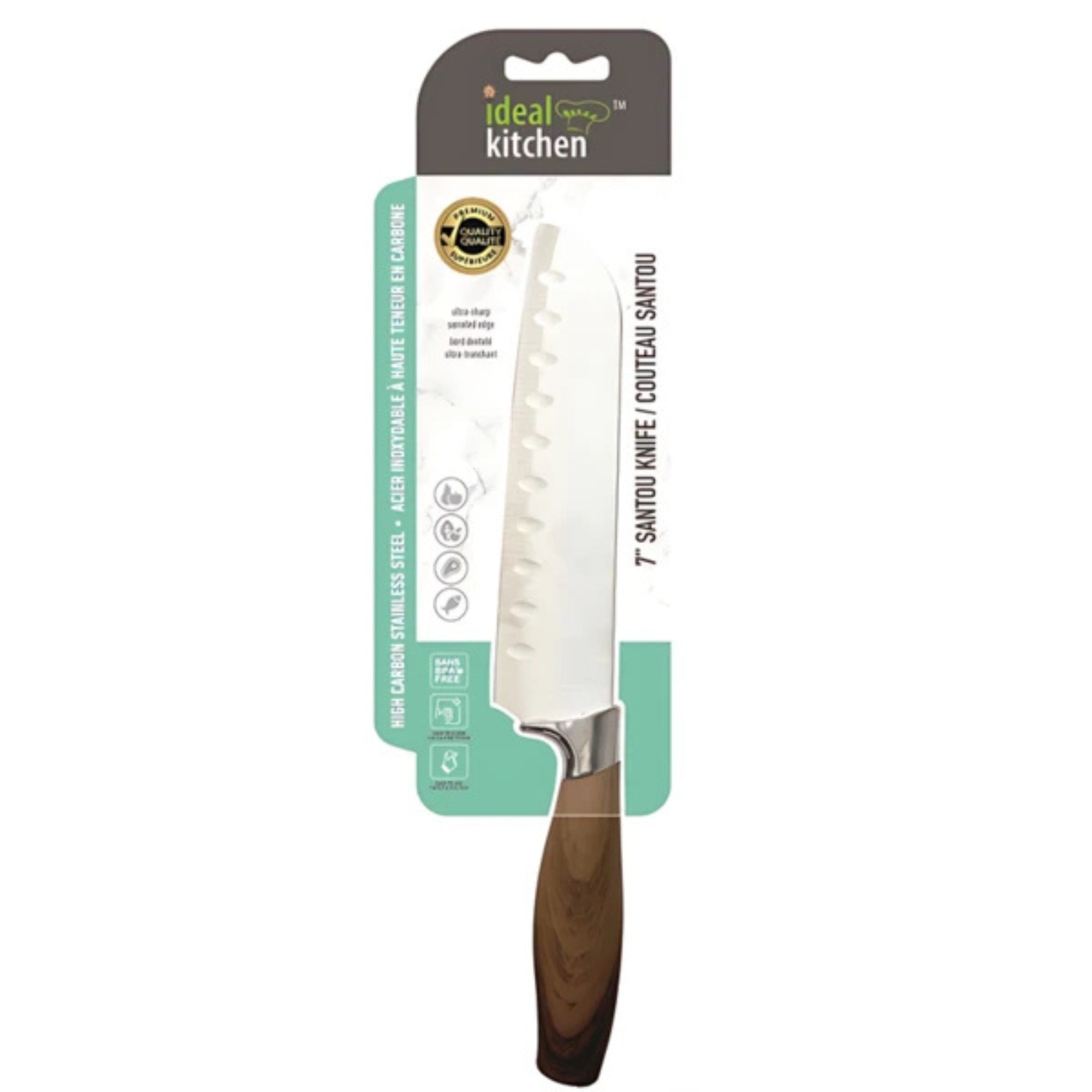 7" Light Woodgrain Ideal Kitchen Wood Handle Santoku Knife Santoku Knives Cutting Knife size and feature image