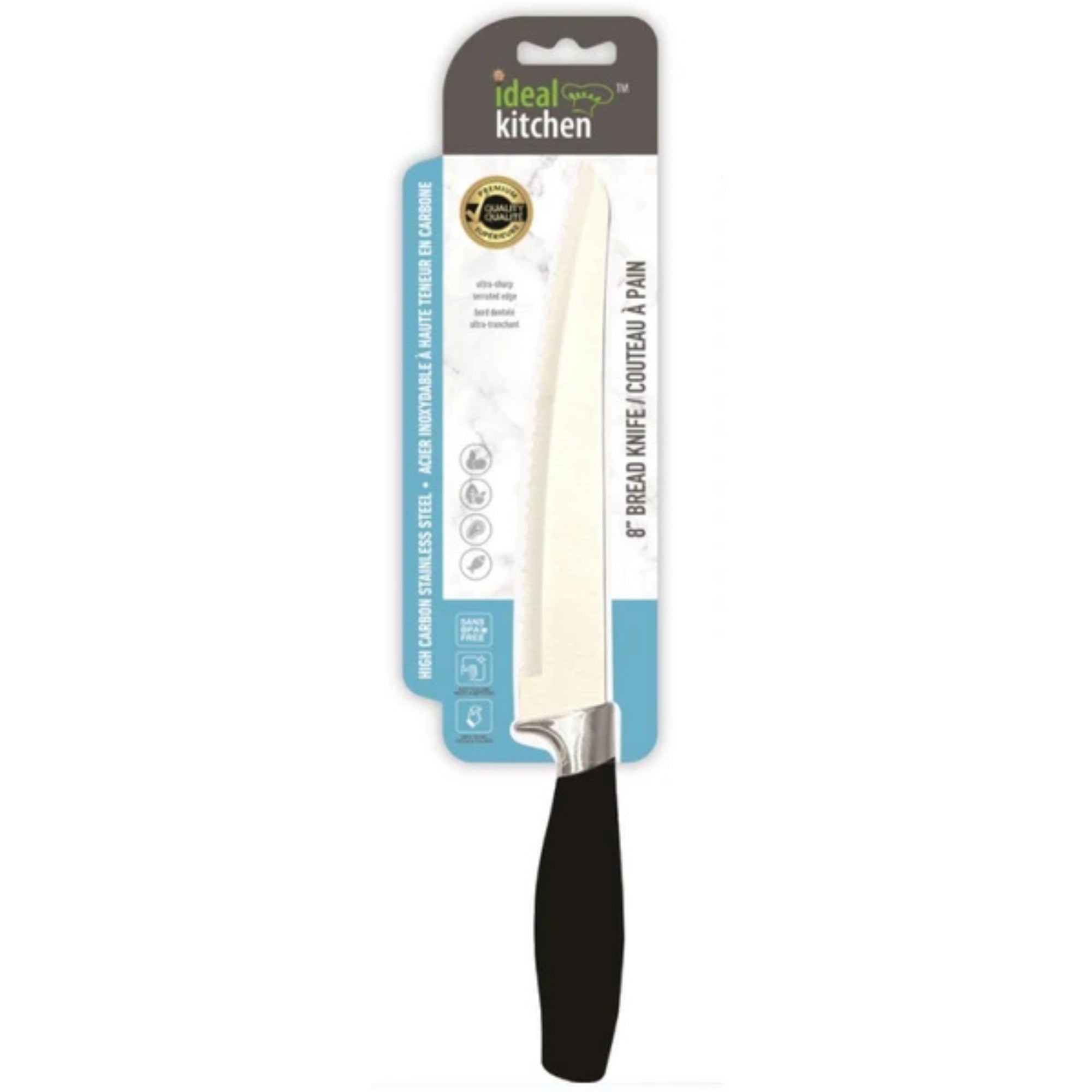 8" Serrated Black Handle Ideal Kitchen Bread Knife Bread Knives Cutting Knife size and feature image