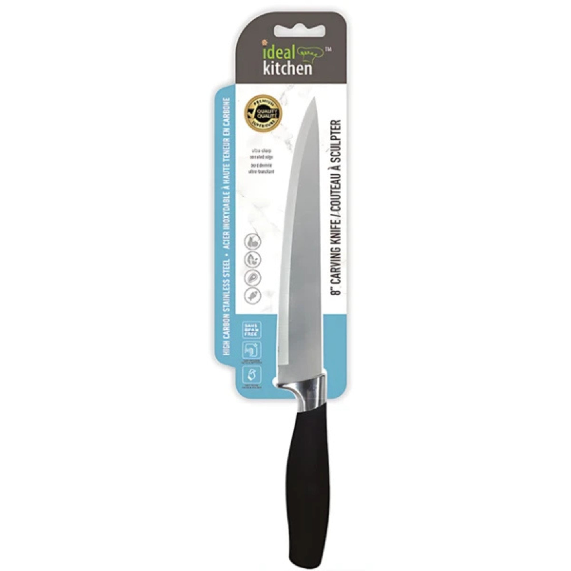 8" Black Handle Ideal Kitchen Durable Carving Knife Carving Knives Cutting Knife size and feature image