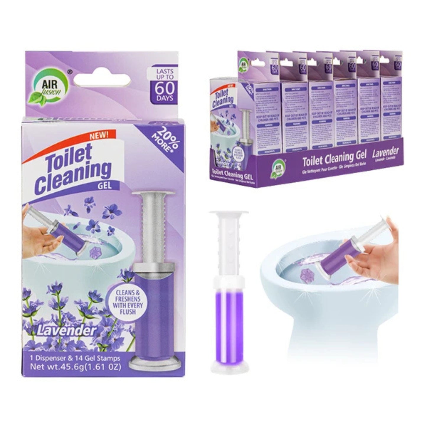 Air Fusion Lavender Scent Toilet Cleaning Gel 14 Stamps 1.61oz 1 Pack