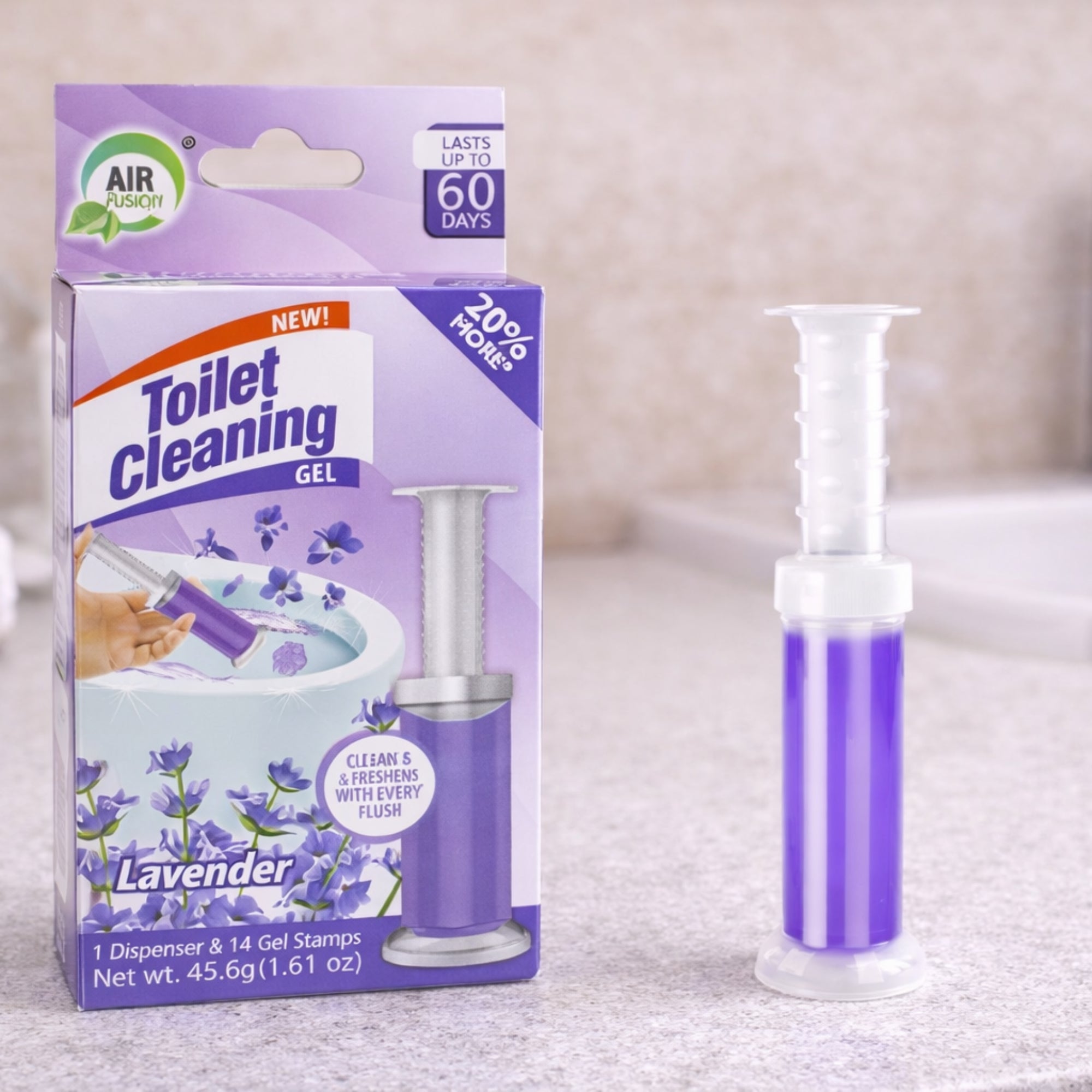 1.61oz Air Fusion Lavender Scent Toilet Cleaning Gel 14 Stamps: 1 Pack Toilet Bowl Cleaner size and feature image