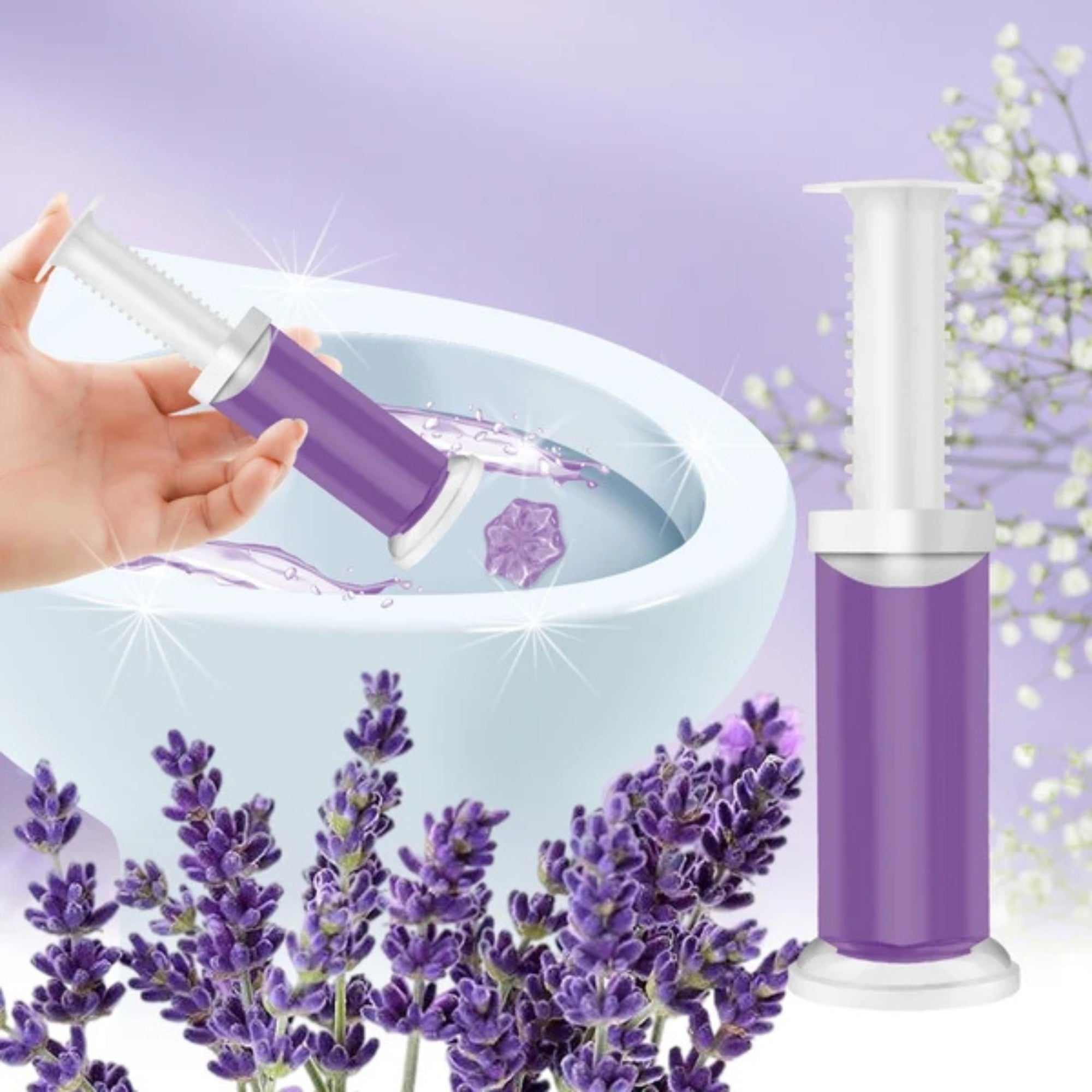 1.61oz Air Fusion Lavender Scent Toilet Cleaning Gel 14 Stamps: 1 Pack Toilet Bowl Cleaner lifestyle use image