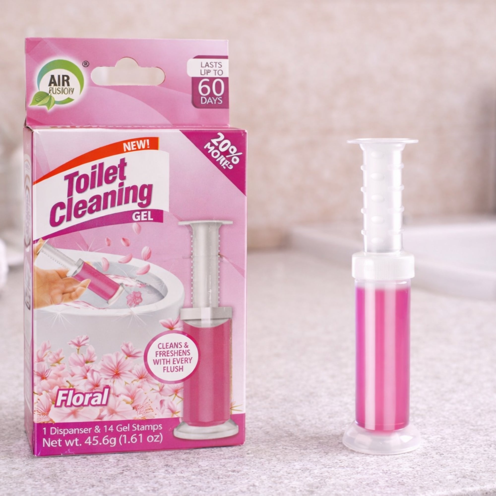 Air Fusion Floral Scent Toilet Cleaning Gel 14 Stamps 1.61oz 1 Pack Toilet Bowl Cleaner size and feature image