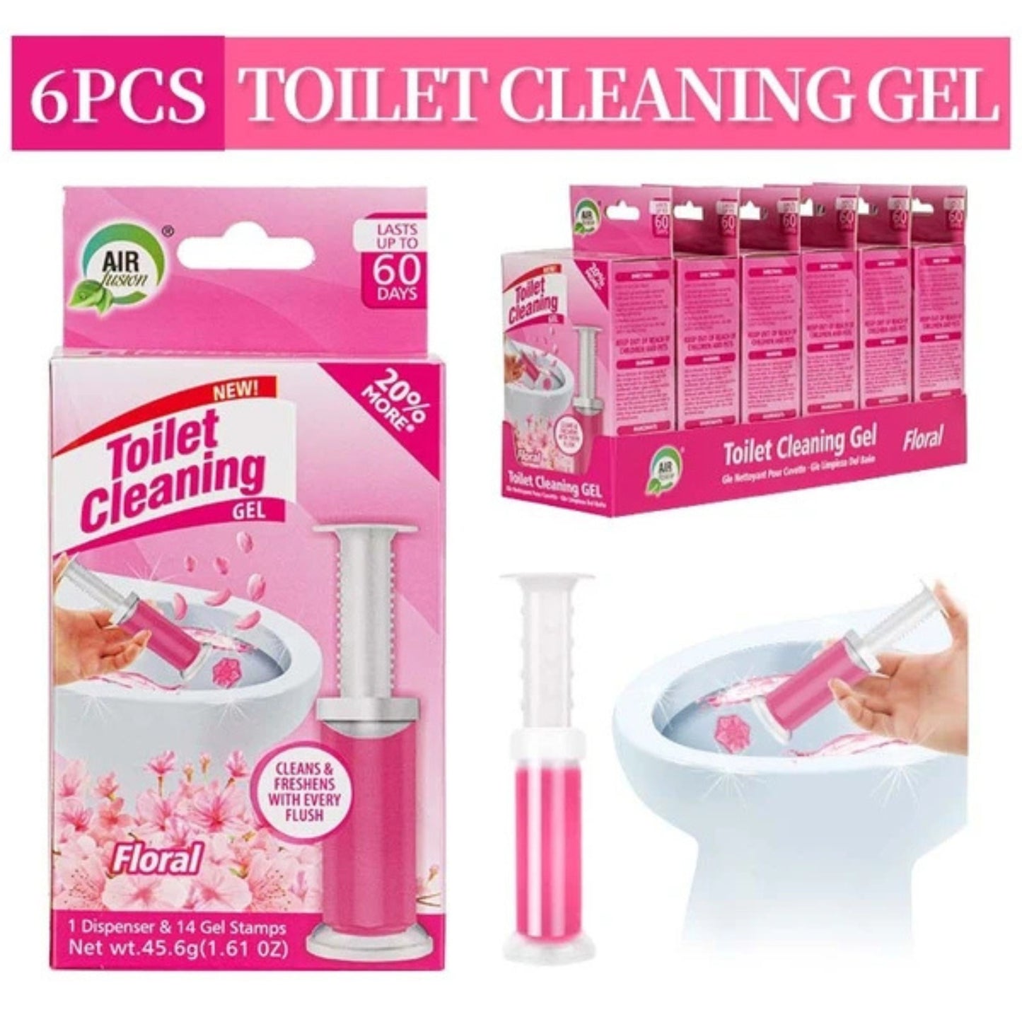 Air Fusion Floral Scent Toilet Cleaning Gel 14 Stamps 1.61oz 1 Pack Toilet Bowl Cleaner lifestyle use image