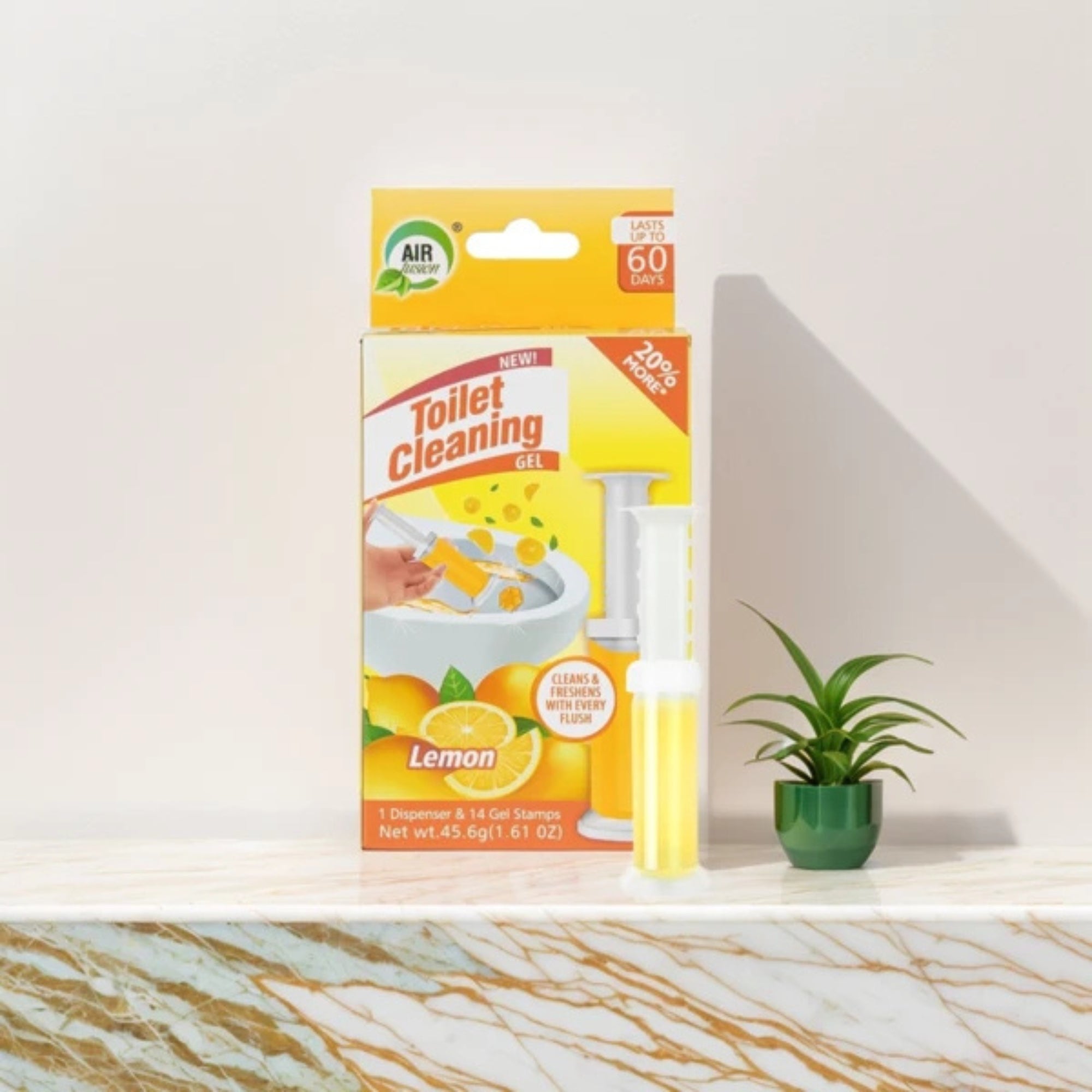 Air Fusion Lemon Scent Toilet Cleaning Gel 14 Stamps 1.61oz 1 Pack Toilet Bowl Cleaner size and feature image