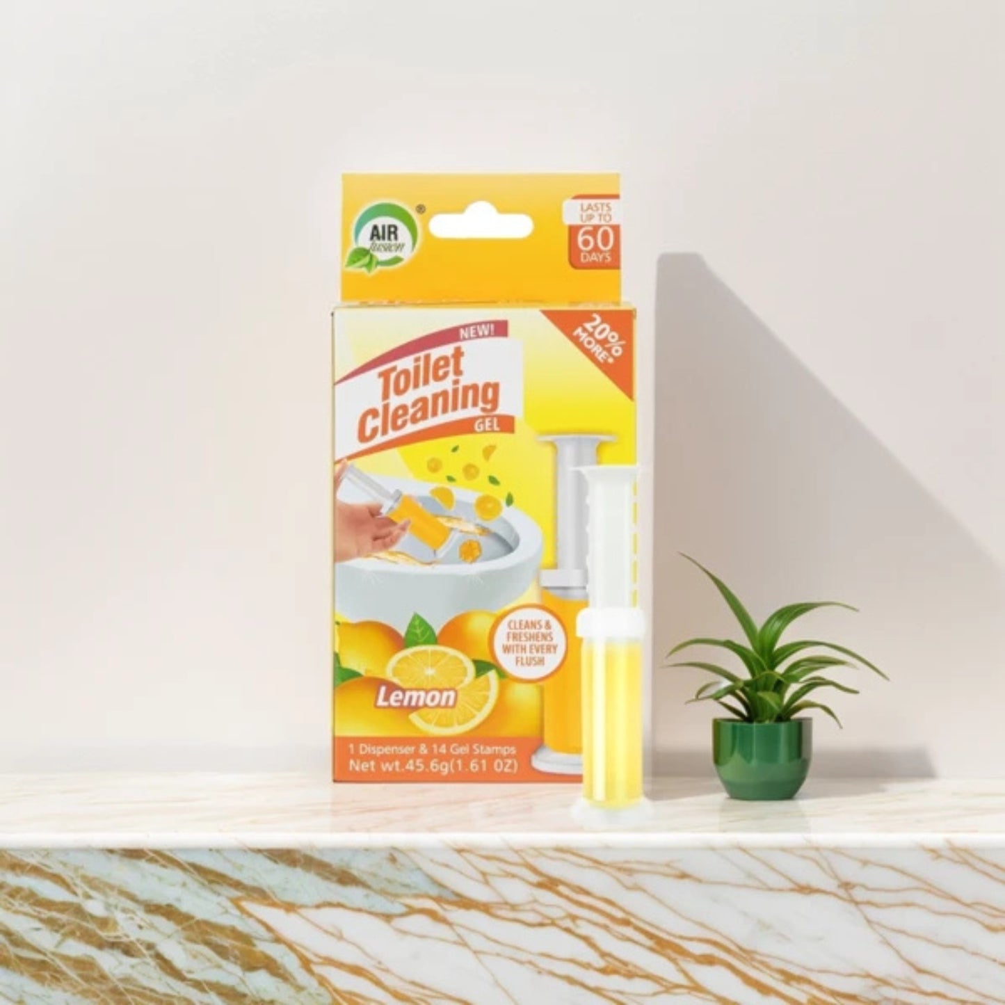 Air Fusion Lemon Scent Toilet Cleaning Gel 14 Stamps 1.61oz 1 Pack Toilet Bowl Cleaner size and feature image