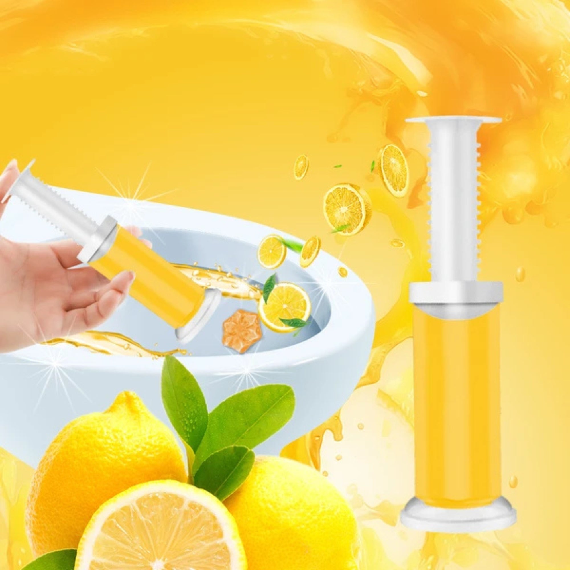 Air Fusion Lemon Scent Toilet Cleaning Gel 14 Stamps 1.61oz 1 Pack Toilet Bowl Cleaner lifestyle use image