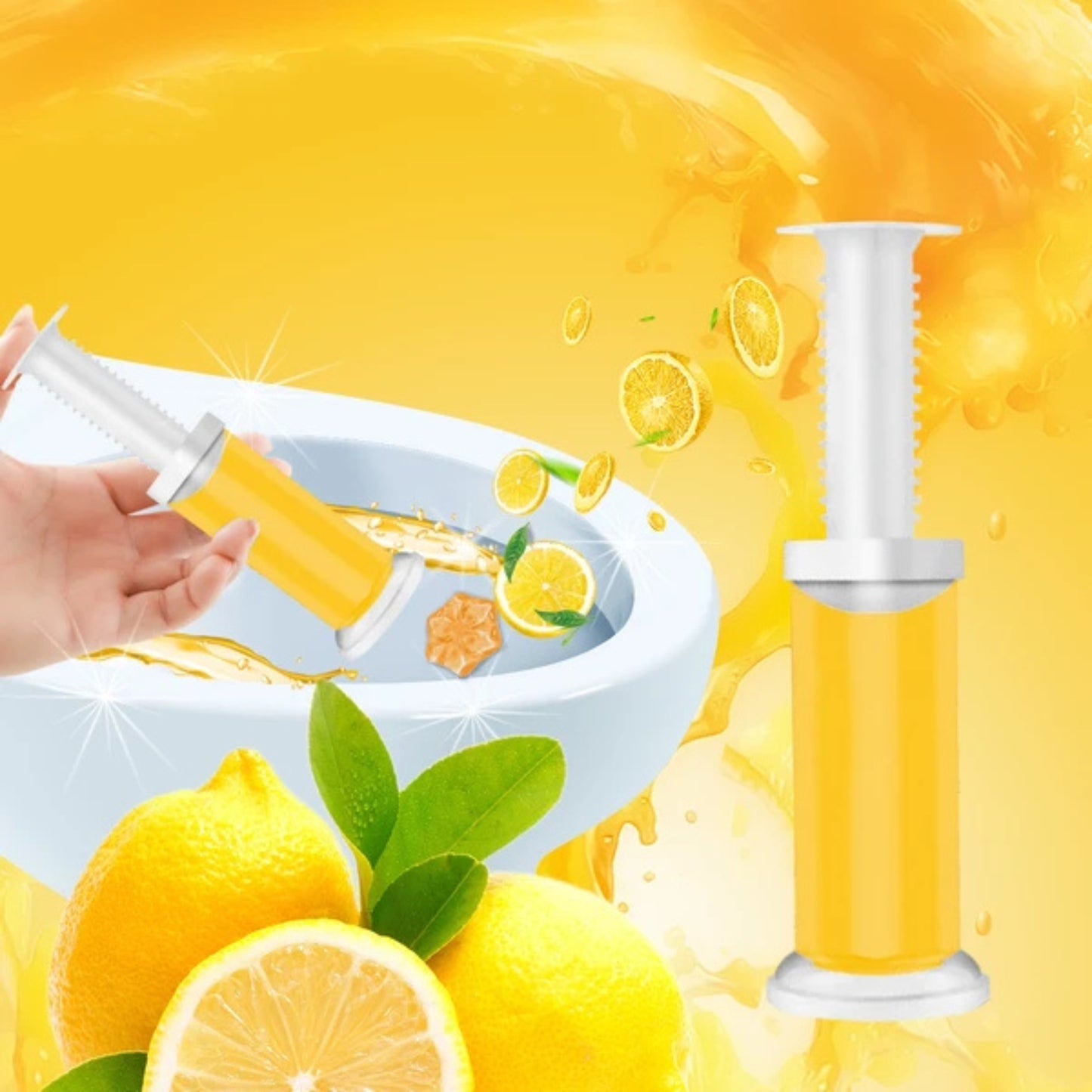 Air Fusion Lemon Scent Toilet Cleaning Gel 14 Stamps 1.61oz 1 Pack Toilet Bowl Cleaner lifestyle use image