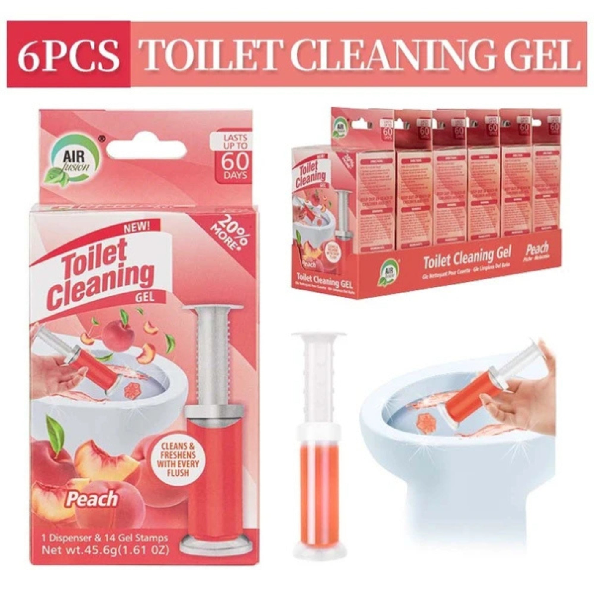 Air Fusion Peach Scent Toilet Cleaning Gel 14 Stamps 1.61oz 1 Pack Toilet Bowl Cleaner lifestyle use image