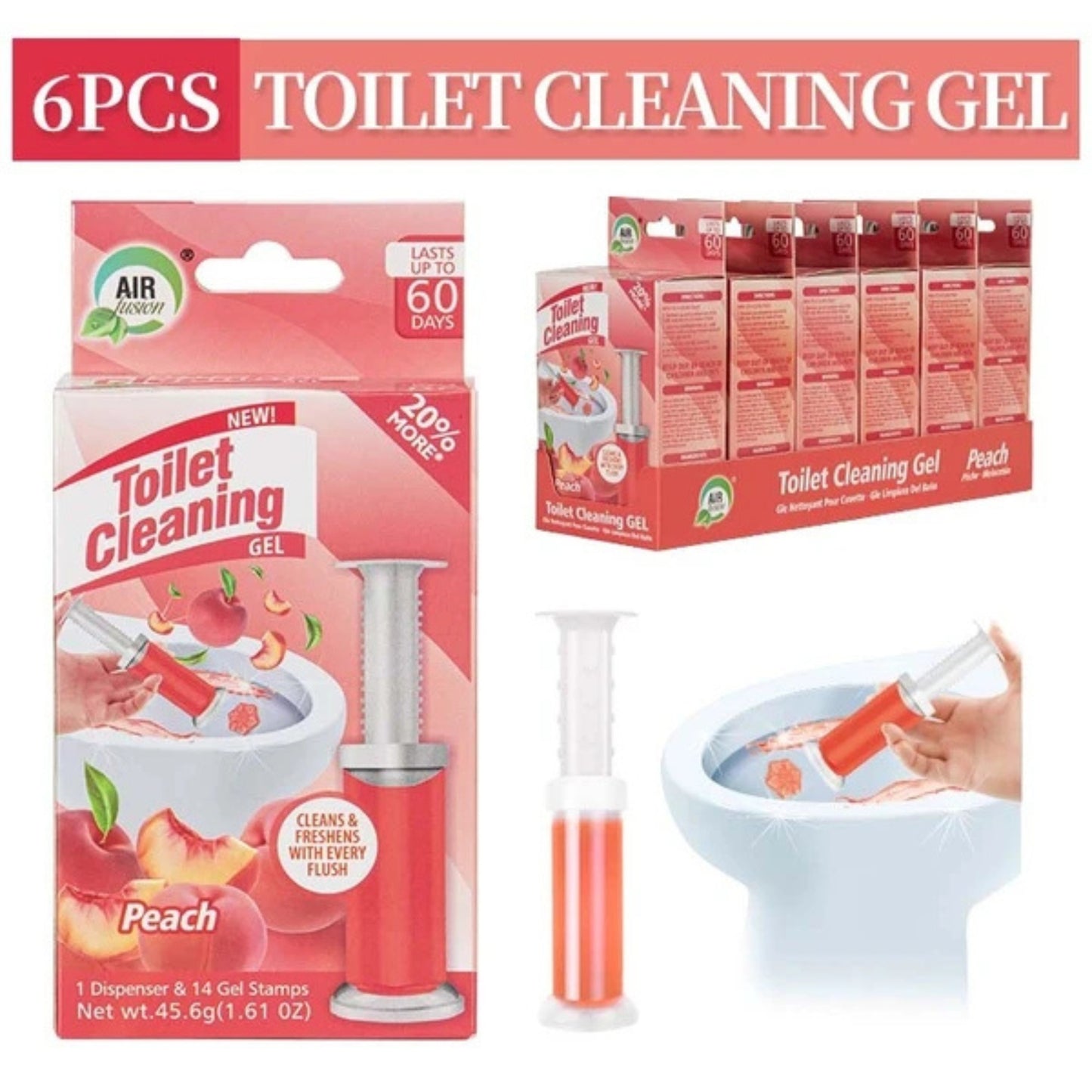 Air Fusion Peach Scent Toilet Cleaning Gel 14 Stamps 1.61oz 1 Pack Toilet Bowl Cleaner lifestyle use image