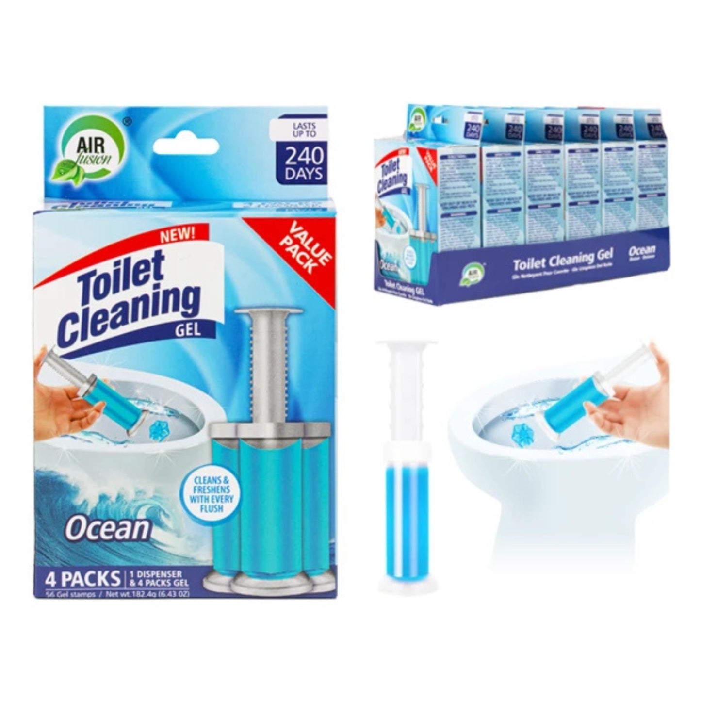 Air Fusion Ocean Fresh Scent Toilet Cleaning Gel 56 Stamps 6.43oz 4 Pack Toilet Bowl Cleaner product detail image