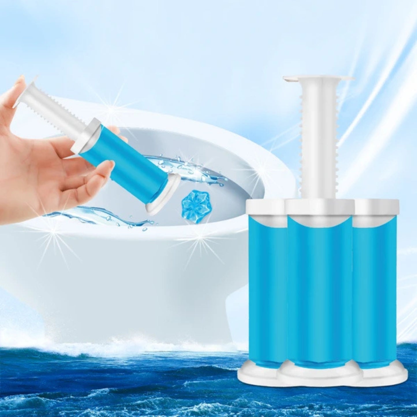 Air Fusion Ocean Fresh Scent Toilet Cleaning Gel 56 Stamps 6.43oz 4 Pack Toilet Bowl Cleaner size and feature image