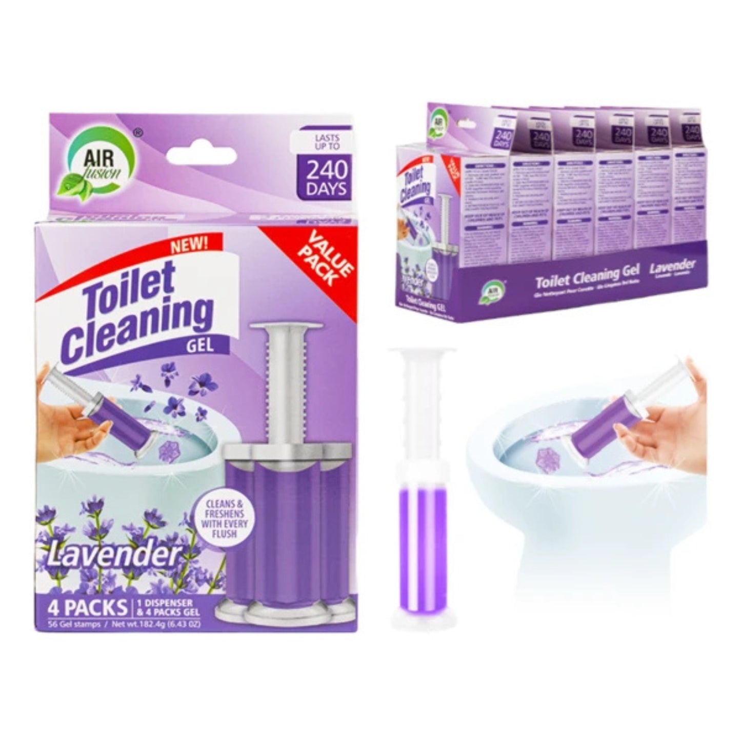 Air Fusion Lavender Scent Toilet Cleaning Gel 56 Stamps 6.43oz 4 Pack Toilet Bowl Cleaner product detail image
