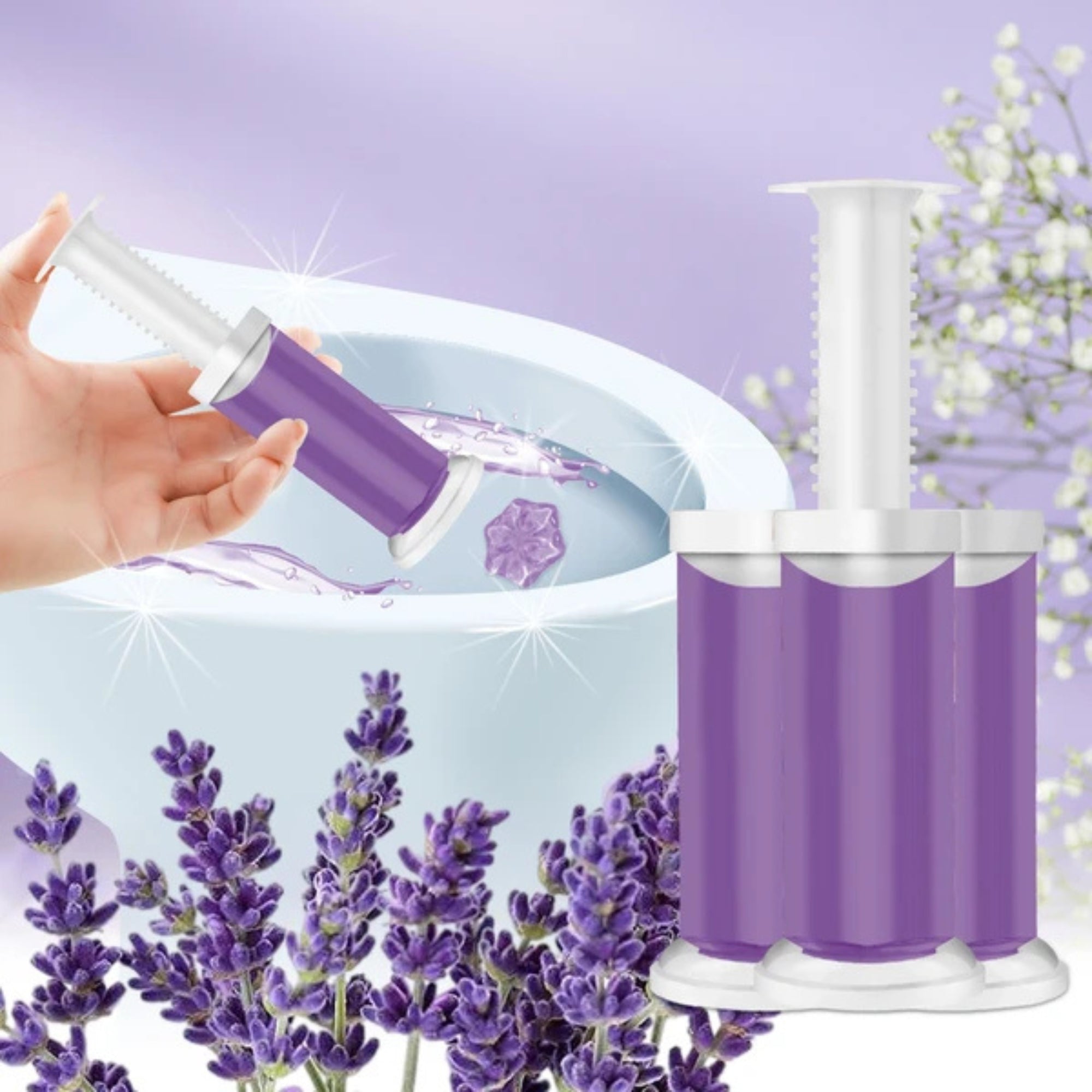 Air Fusion Lavender Scent Toilet Cleaning Gel 56 Stamps 6.43oz 4 Pack Toilet Bowl Cleaner size and feature image
