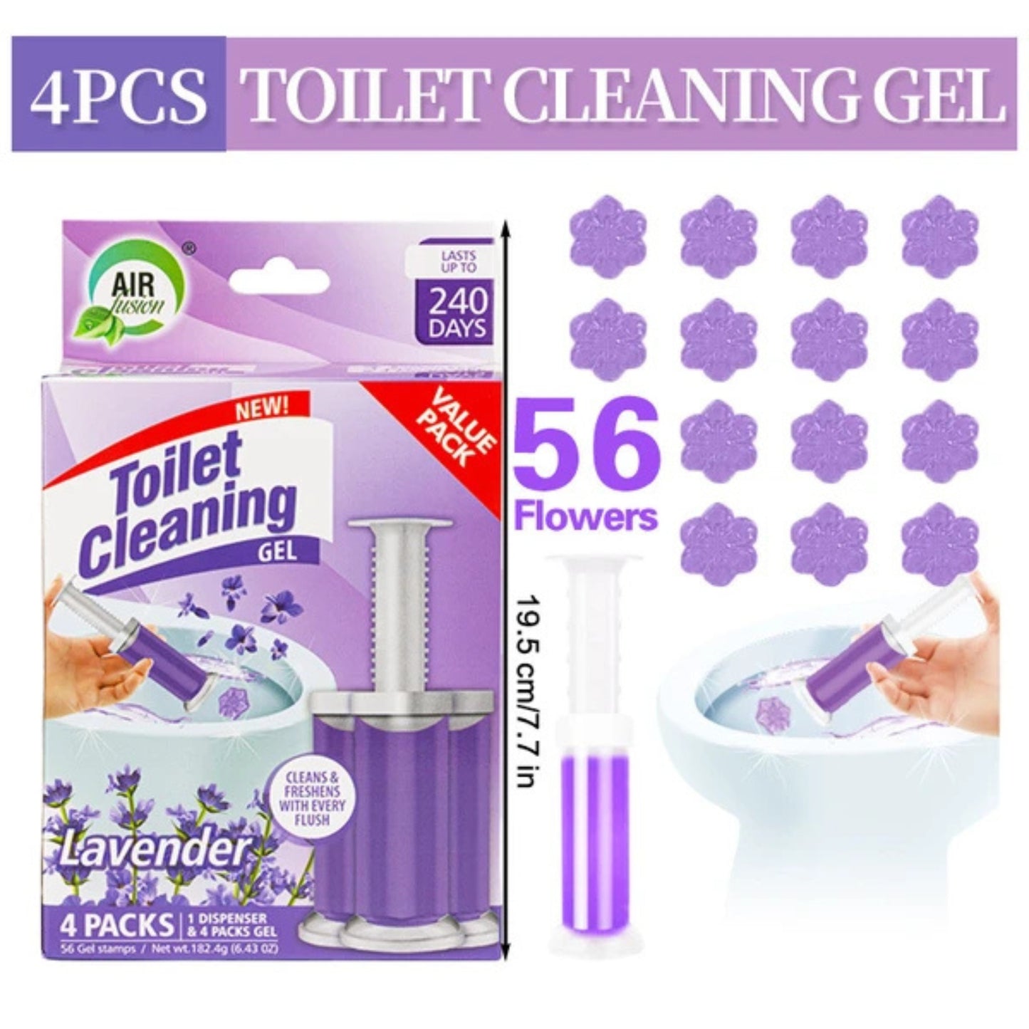 Air Fusion Lavender Scent Toilet Cleaning Gel 56 Stamps 6.43oz 4 Pack Toilet Bowl Cleaner lifestyle use image