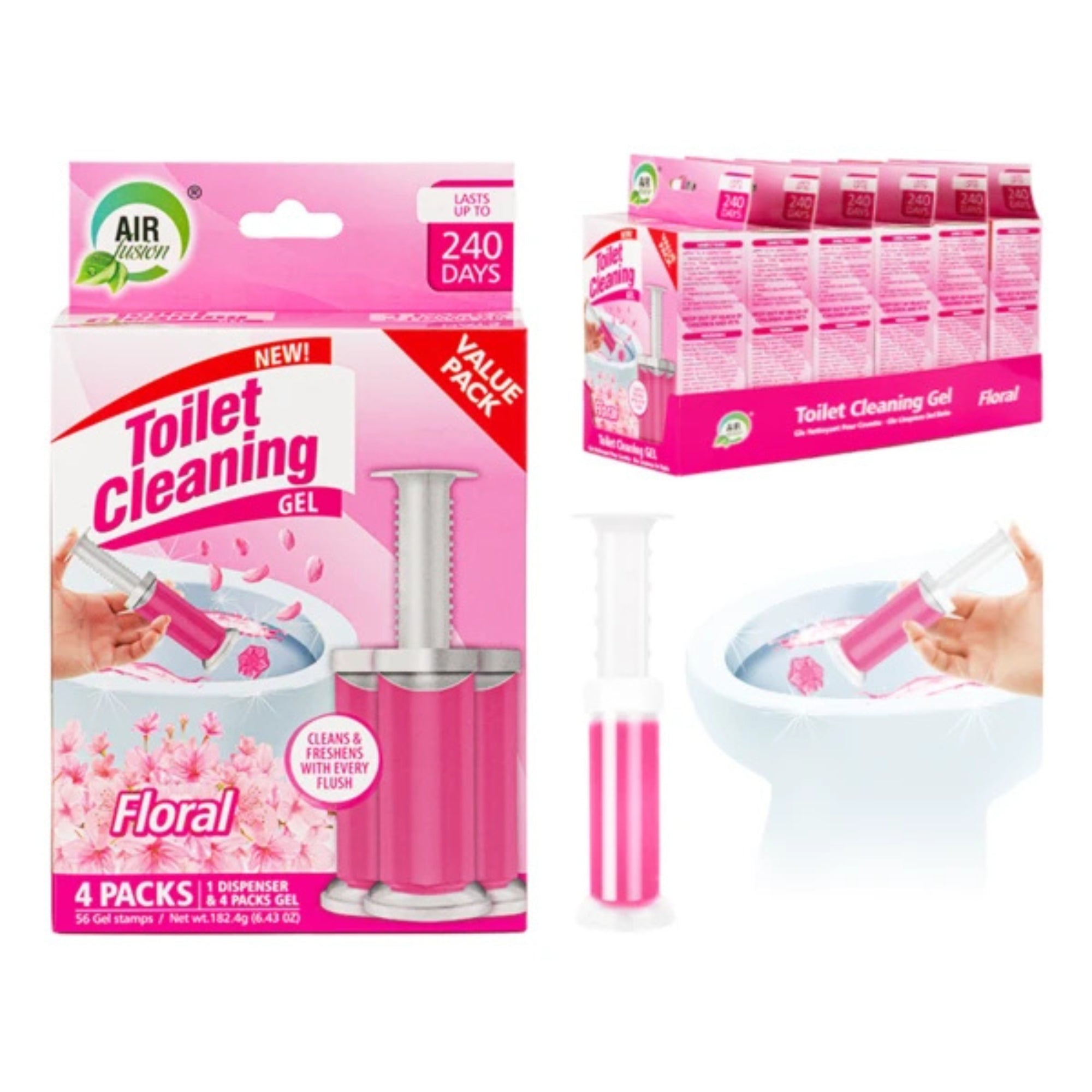 Air Fusion Floral Scent Toilet Cleaning Gel 56 Stamps 6.43oz 4 Pack Toilet Bowl Cleaner product detail image