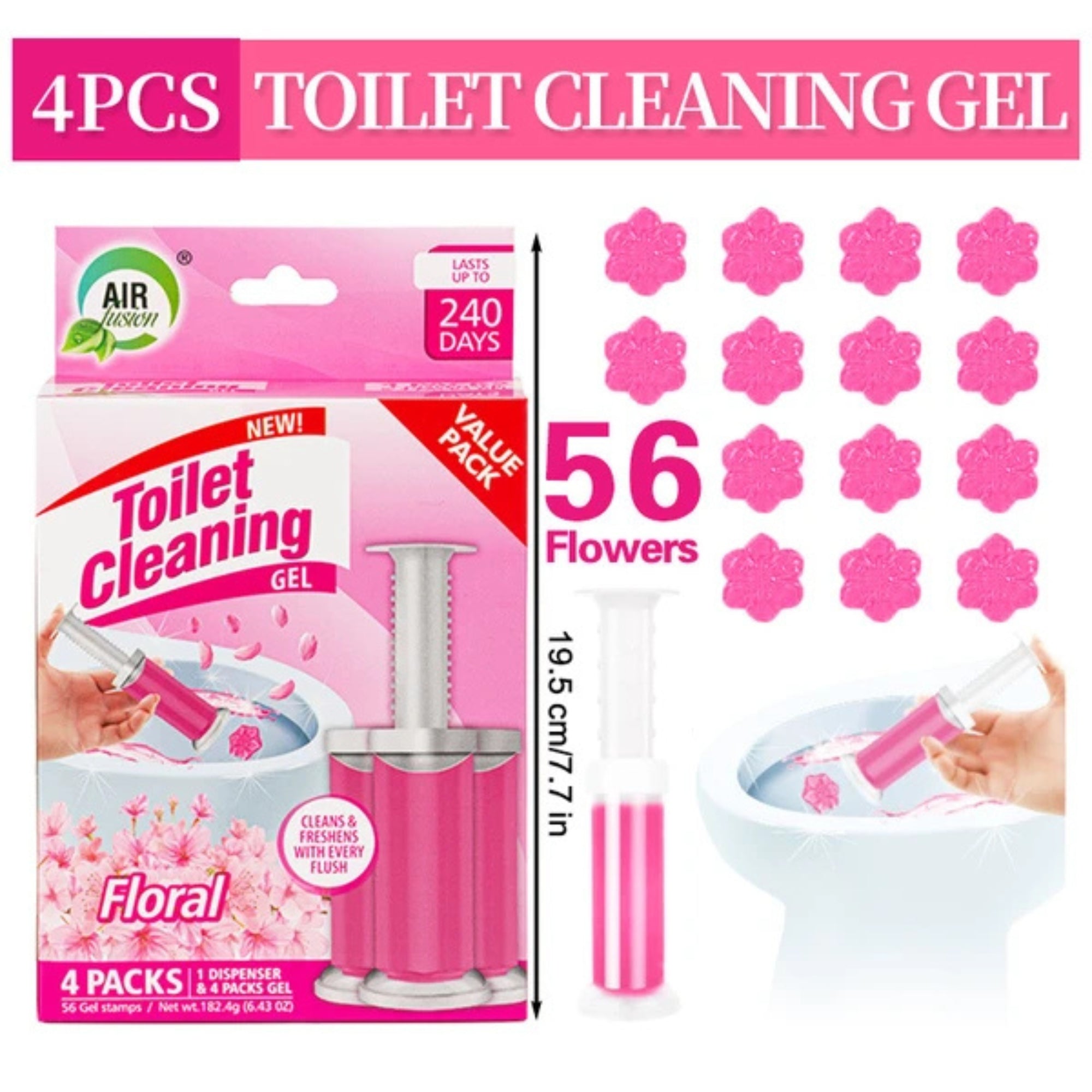 Air Fusion Floral Scent Toilet Cleaning Gel 56 Stamps 6.43oz 4 Pack Toilet Bowl Cleaner lifestyle use image