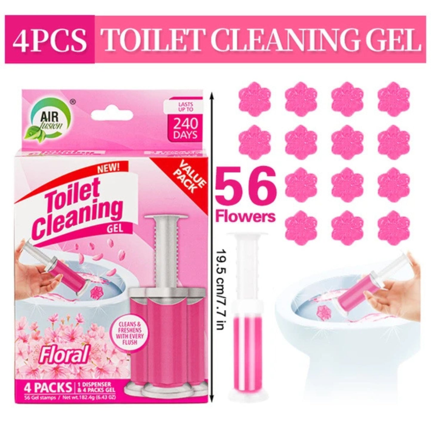 Air Fusion Floral Scent Toilet Cleaning Gel 56 Stamps 6.43oz 4 Pack Toilet Bowl Cleaner lifestyle use image