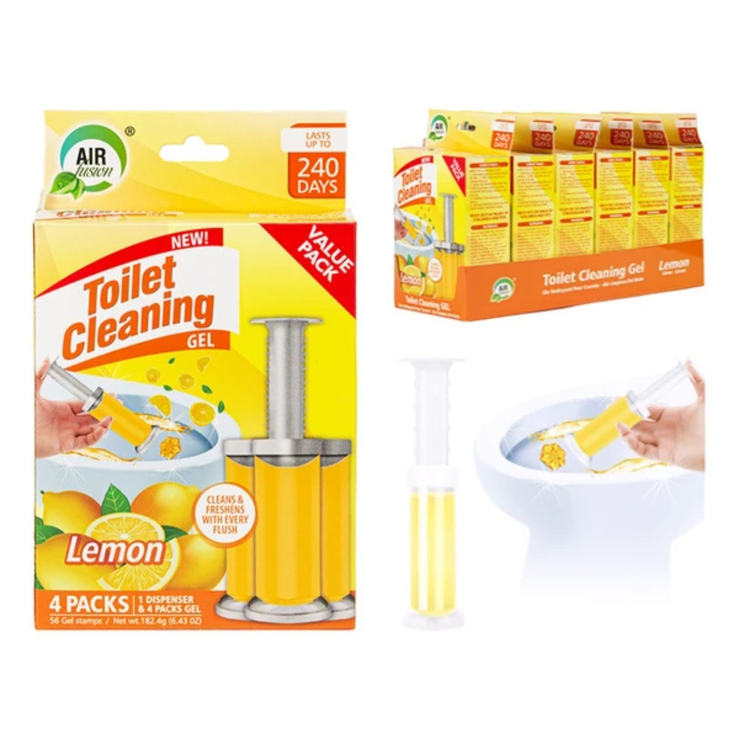 Air Fusion Lemon Scent Toilet Cleaning Gel 56 Stamps 6.43oz 4 Pack Toilet Bowl Cleaner product detail image