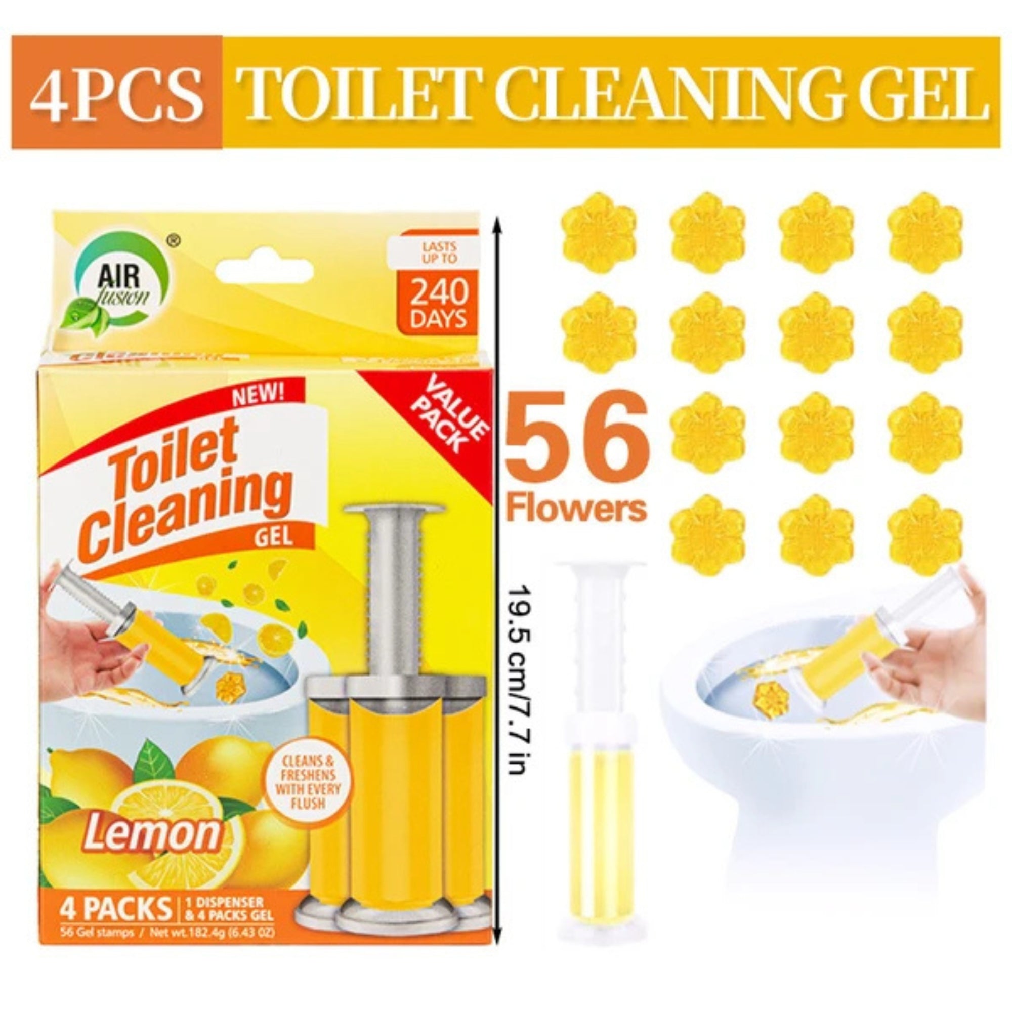 Air Fusion Lemon Scent Toilet Cleaning Gel 56 Stamps 6.43oz 4 Pack Toilet Bowl Cleaner lifestyle use image