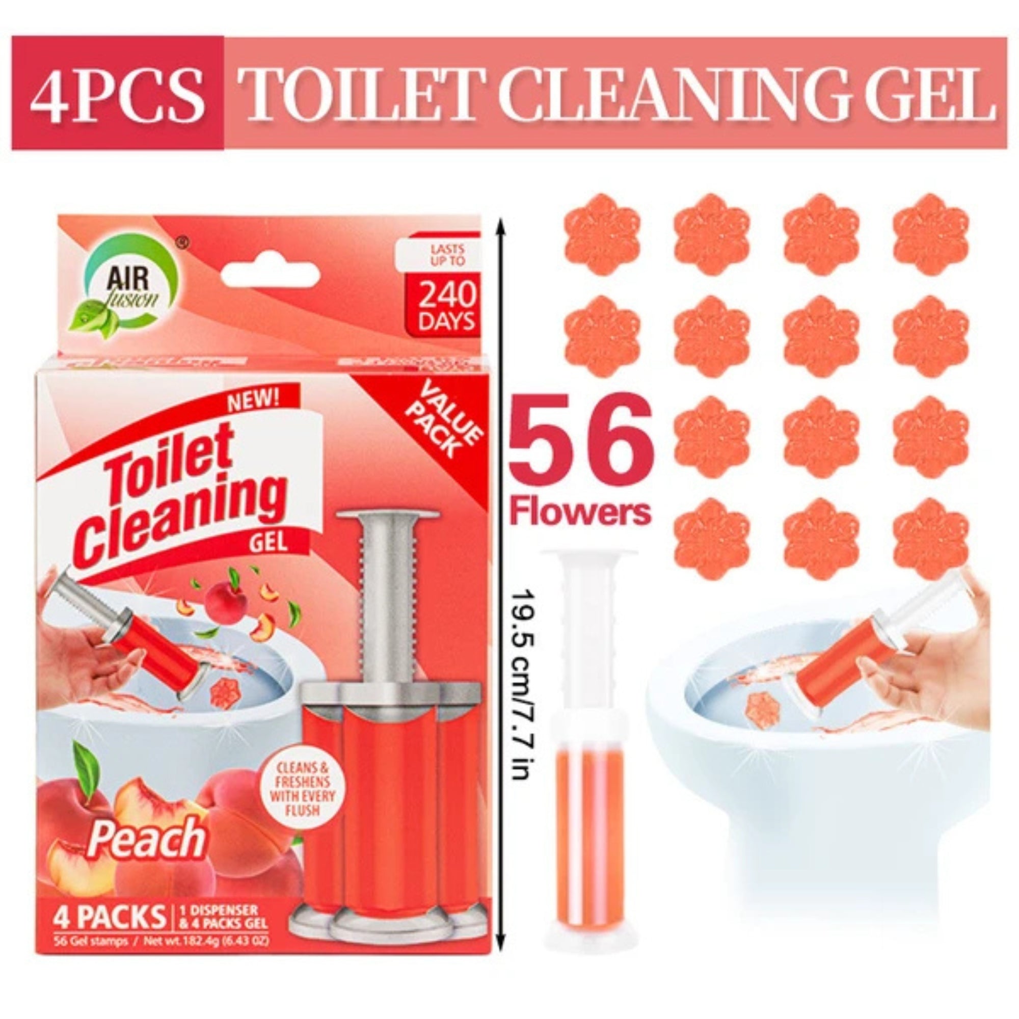 Air Fusion Peach Scent Toilet Cleaning Gel 56 Stamps 6.43oz 4 Pack Toilet Bowl Cleaner lifestyle use image
