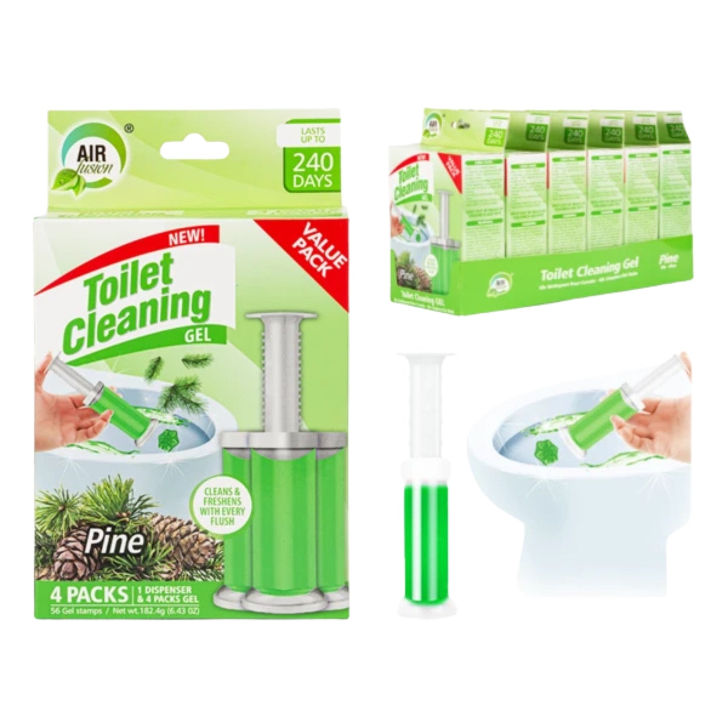 Air Fusion Pine Scent Toilet Cleaning Gel 56 Stamps 6.43oz 4 Pack Toilet Bowl Cleaner product detail image