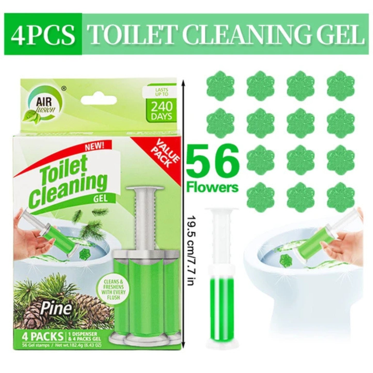 Air Fusion Pine Scent Toilet Cleaning Gel 56 Stamps 6.43oz 4 Pack Toilet Bowl Cleaner lifestyle use image