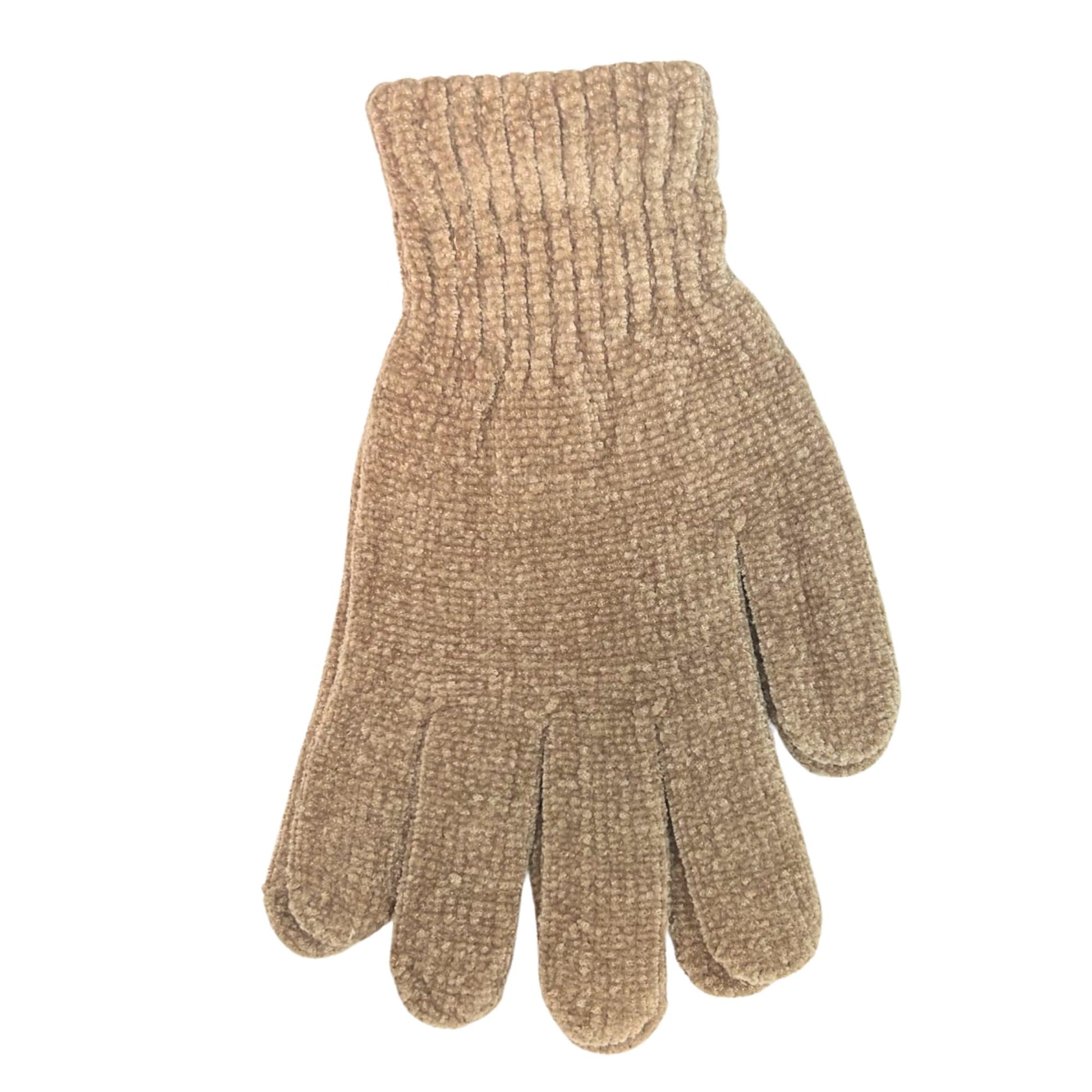 Beige knitted glove on a white background