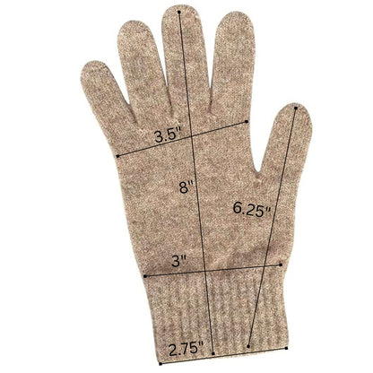 Beige glove with measurements on a white background