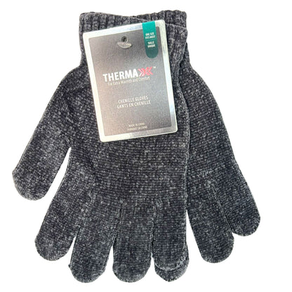 Pair of gray gloves with Therma-X packaging on a white background