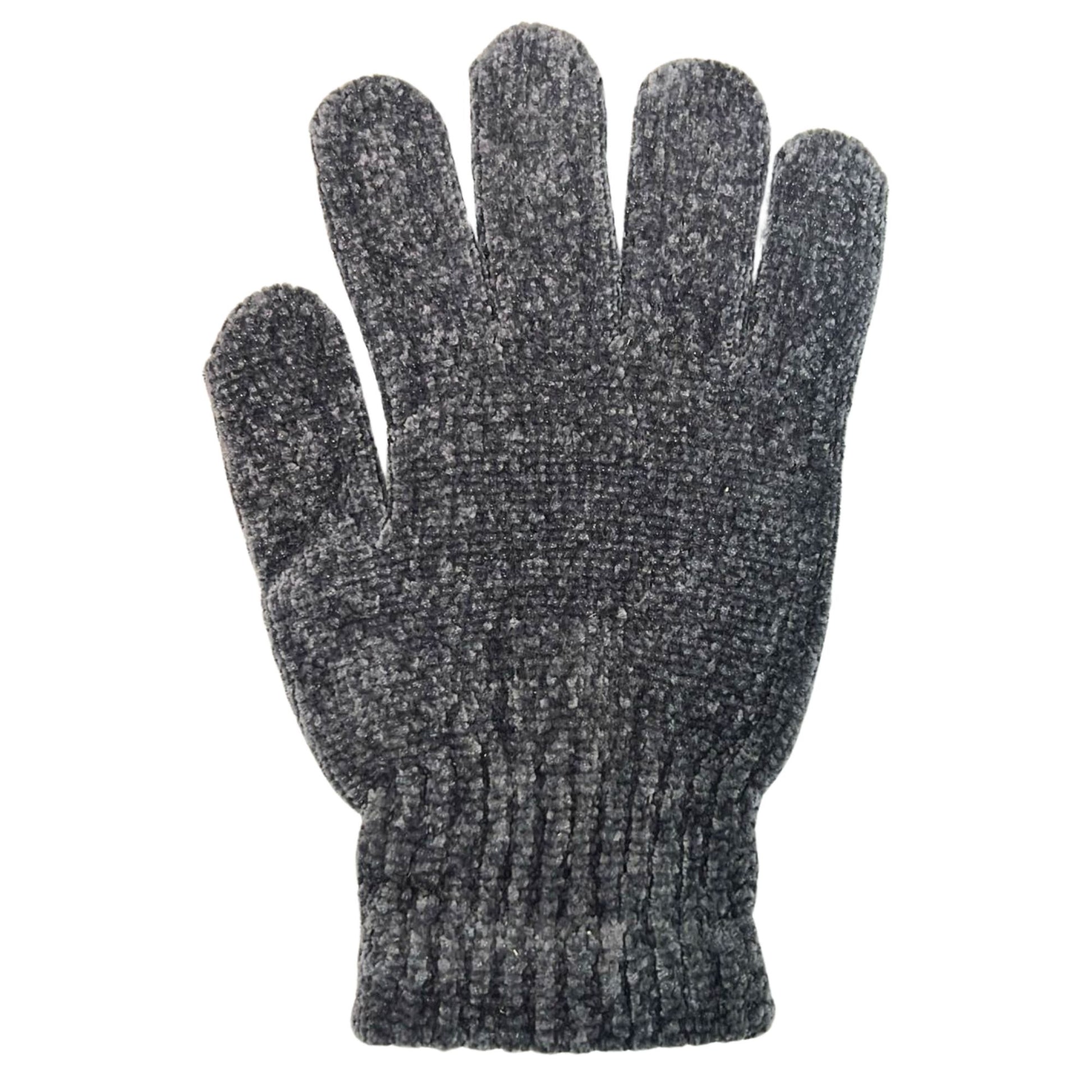 Gray knitted glove on a white background
