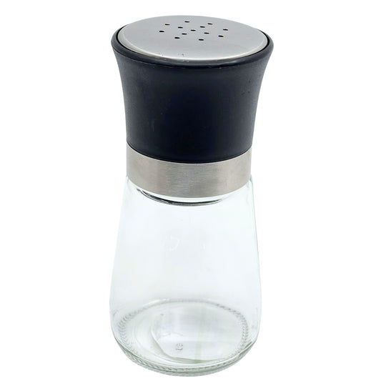5.74 oz Glass Salt & Pepper Shaker – Silver & Black Top:1CT