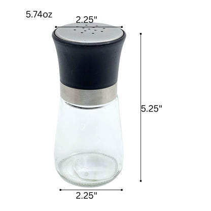 5.74 oz Glass Salt & Pepper Shaker – Silver & Black Top:1CT