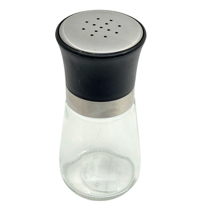 5.74 oz Glass Salt & Pepper Shaker – Silver & Black Top:1CT