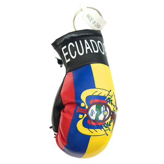 Boxing glove with Ecuadorian flag design on a white background
