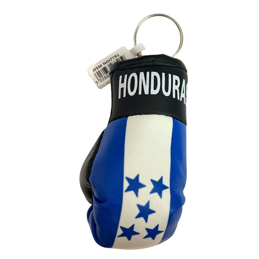 Miniature boxing glove with Honduras flag design on a white background