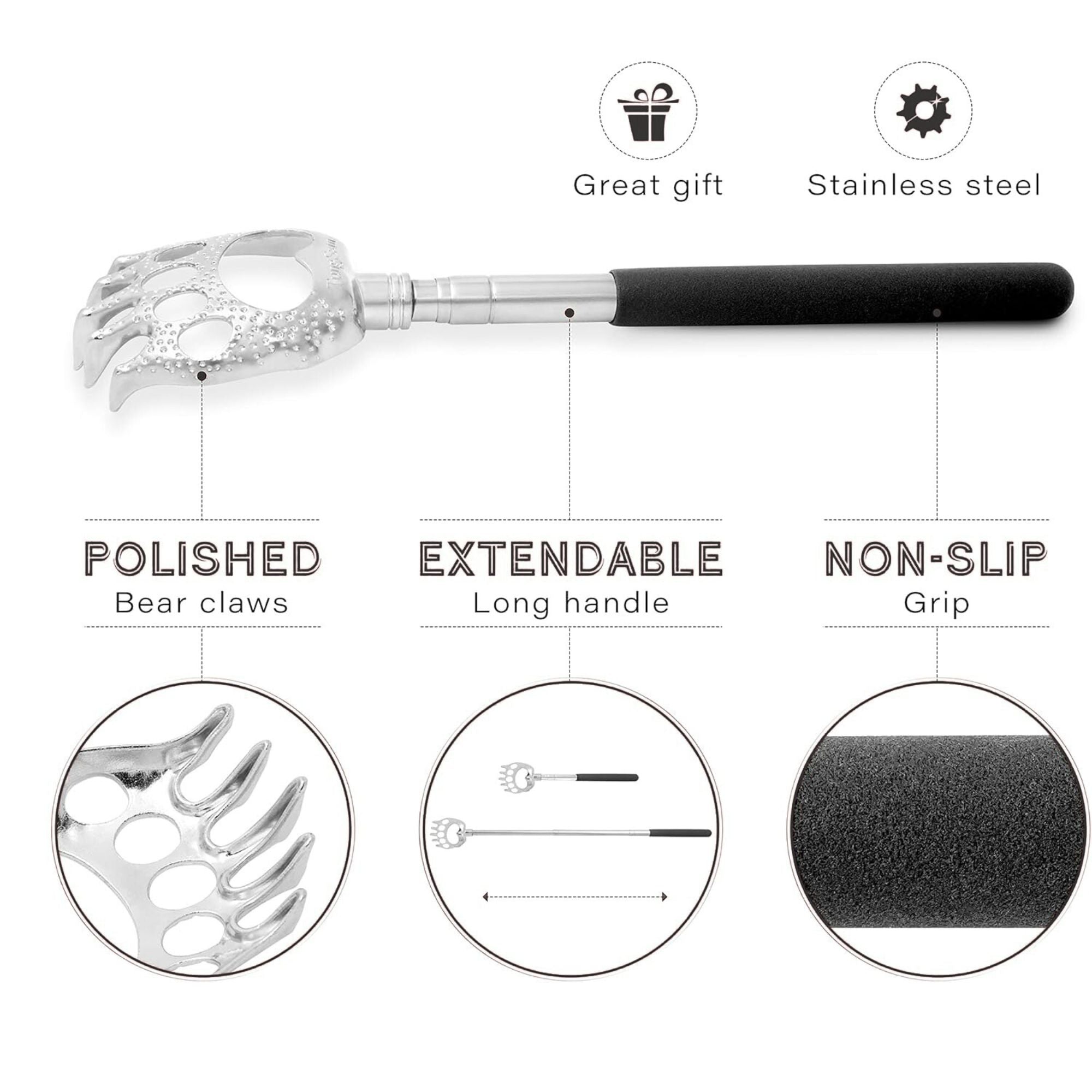 Back Scratcher – Telescopic Stainless Steel Bear Claw, 8–22 Inch 1 Pack Back Scratchers beauty and personal Tools lifestyle