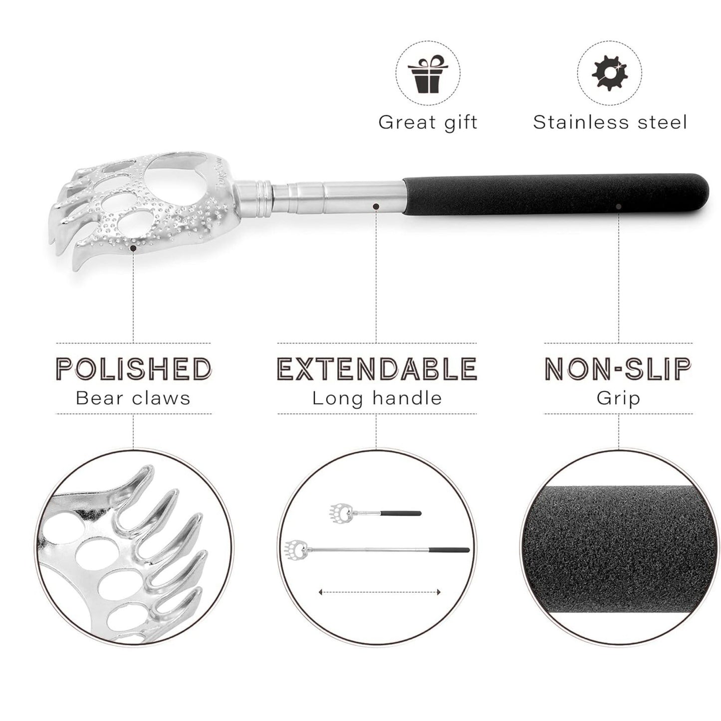 Extendable tool with polished bear claws design on a white background