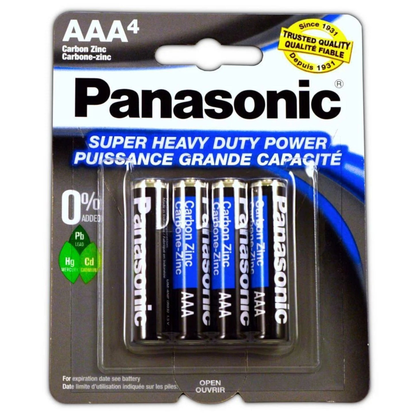 Pack of four Panasonic AAA batteries in packaging