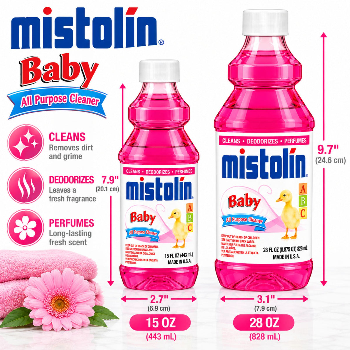 Mistolin Baby All Purpose Cleaner, 15 oz & 28 oz, Multi-Surface Cleaning Liquid