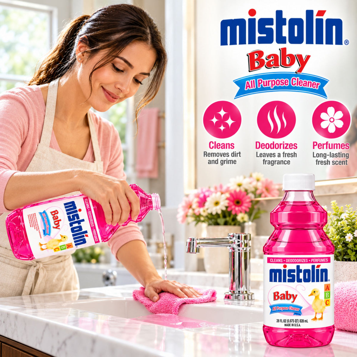 Mistolin Baby All Purpose Cleaner, 15 oz & 28 oz, Multi-Surface Cleaning Liquid