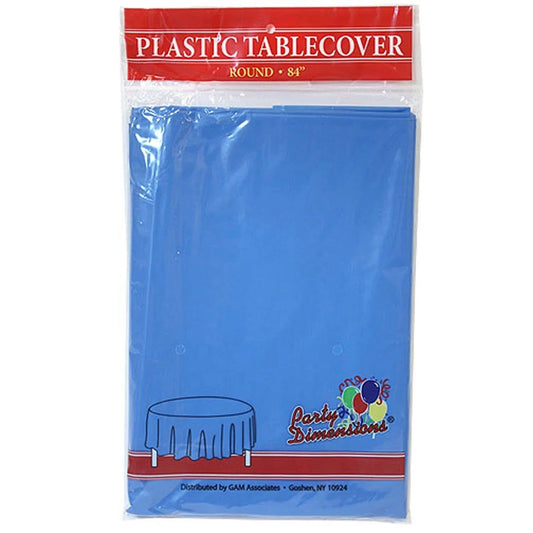 *WHOLESALE* 84'' Round Medium Blue Table Cloth Plastic Disposable 36/Case Table Cover Party Dimensions