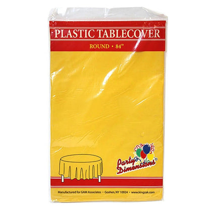 *WHOLESALE* 84'' Round Sunshine Yellow Table Cloth Plastic Disposable 36/Case Table Cover Party Dimensions