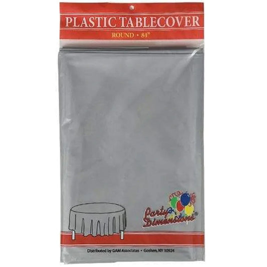 *WHOLESALE* 84'' Round Silver Table Cloth Plastic Disposable 36/Case Table Cover Party Dimensions