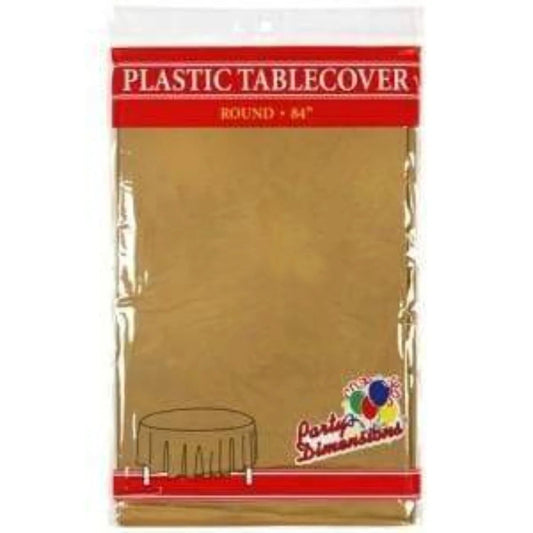 *WHOLESALE* 84'' Round Gold Table Cloth Plastic Disposable 36/Case Table Cover Party Dimensions